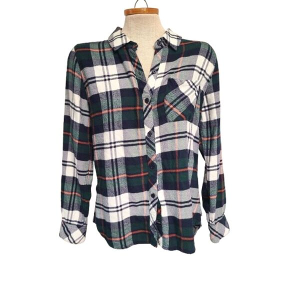 Rails Y2K Plaid Button Down Shirt SMALL Blue Green Flannel Barn Lounge Cowgirl - Picture 1 of 9